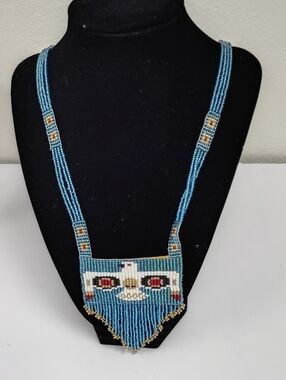 Turquoise Beaded Statement Necklace with Tribal Motif